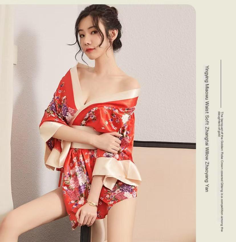 Printed kimono lace - up pajamas sexy seductive hot passion suit uniform - BabyFansBabyFans