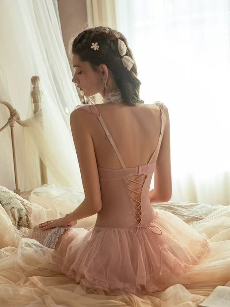 Romantic lingerie with chest cushion, suspender, nightgown - BabyFansBabyFans
