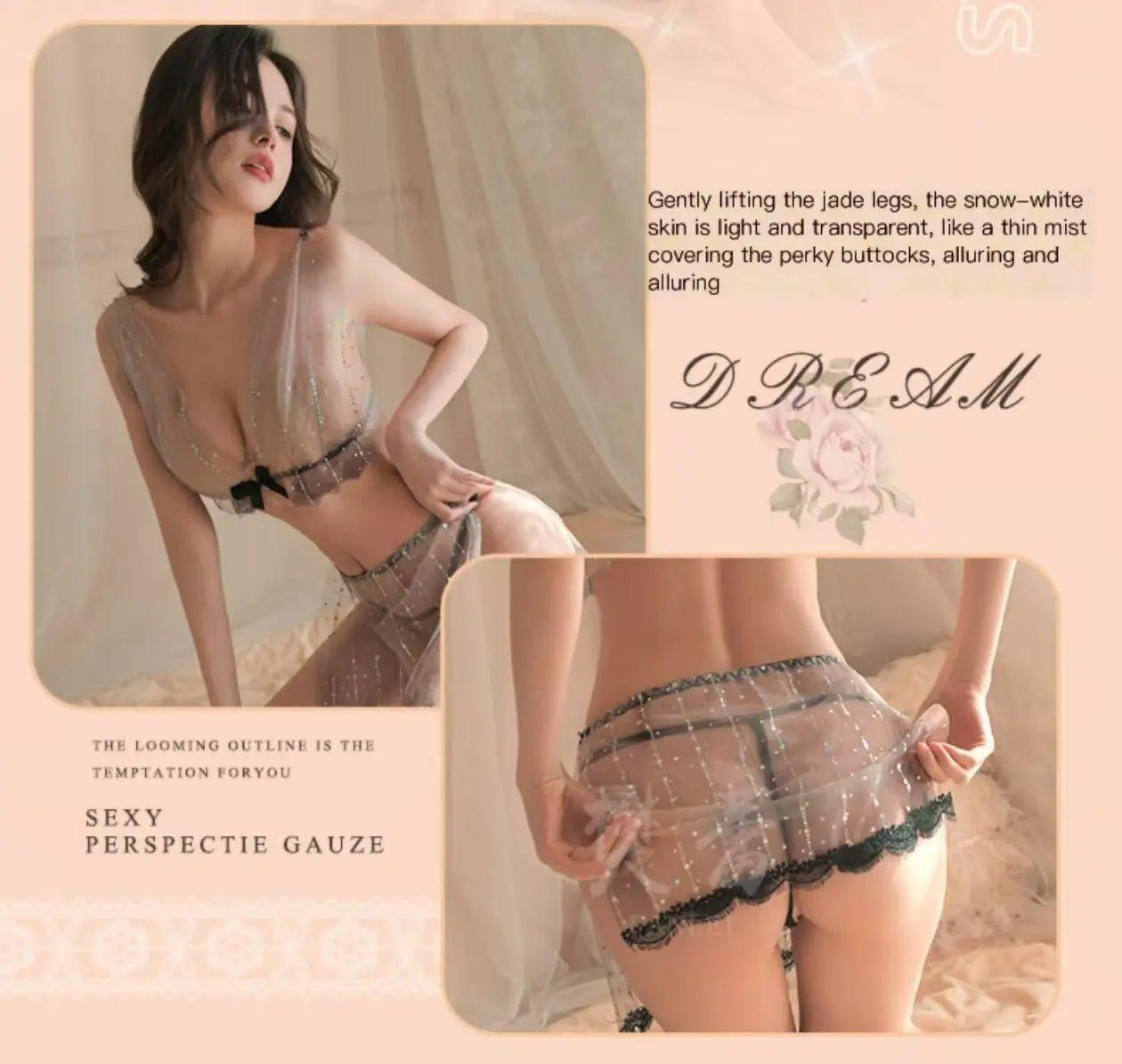Sexy deep V sequin sheer gauze skirt set - BabyFansBabyFans