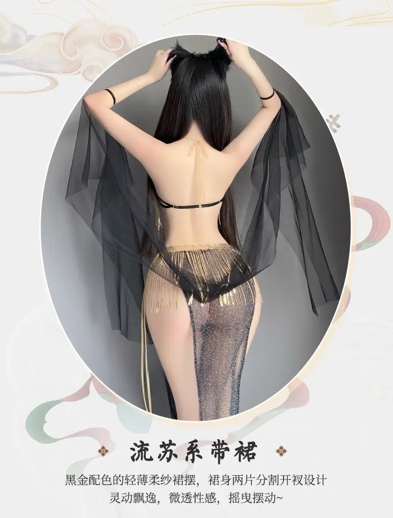 Sexy Exotic Dancer Tassel Sequined Slit Lace - Up Skirt - BabyFansBabyFans