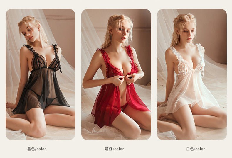 Sexy pajamas hollow straps see - through nightdress - BabyFansBabyFans