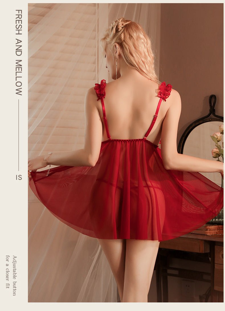 Sexy pajamas hollow straps see - through nightdress - BabyFansBabyFans