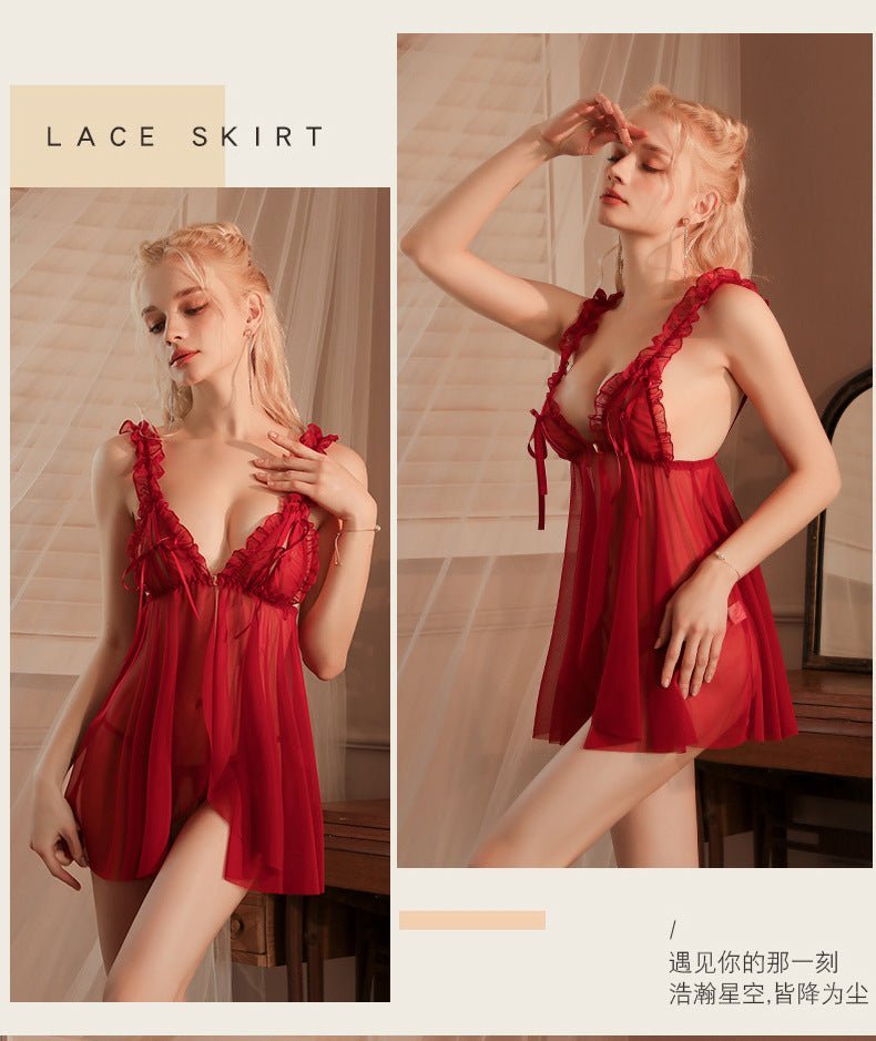 Sexy pajamas hollow straps see - through nightdress - BabyFansBabyFans
