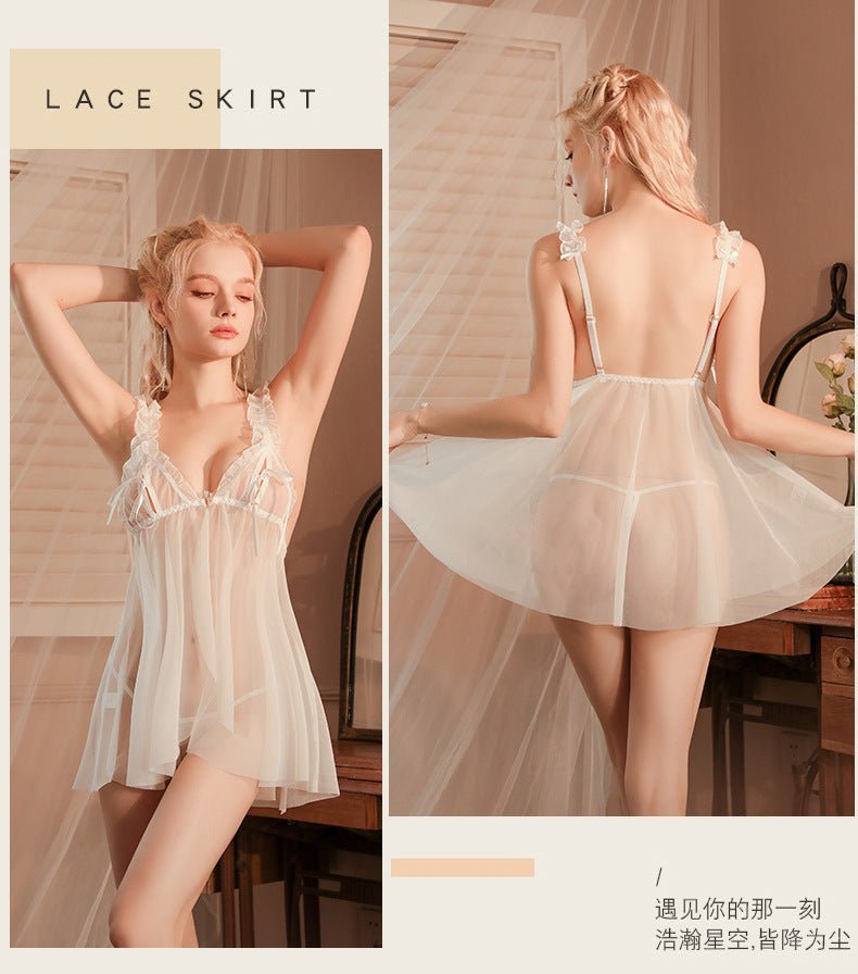 Sexy pajamas hollow straps see - through nightdress - BabyFansBabyFans