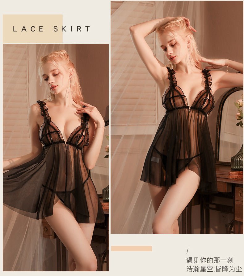 Sexy pajamas hollow straps see - through nightdress - BabyFansBabyFans