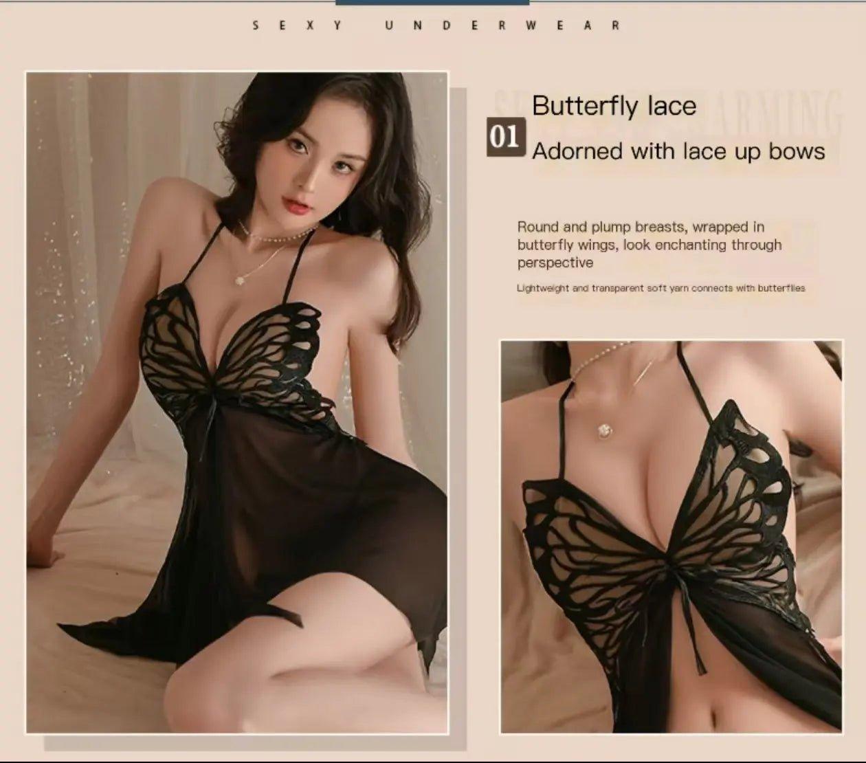 Sexy Pure Lust Nightdress Female Hot Butterfly Sheer Uniform Seduction Pajama Set - BabyFansBabyFans