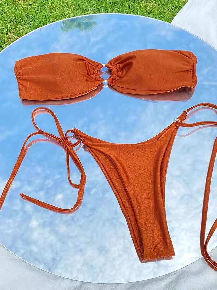Swimwear Thongs Micro Bikini Pleated Swimsuit - BabyFansBabyFans