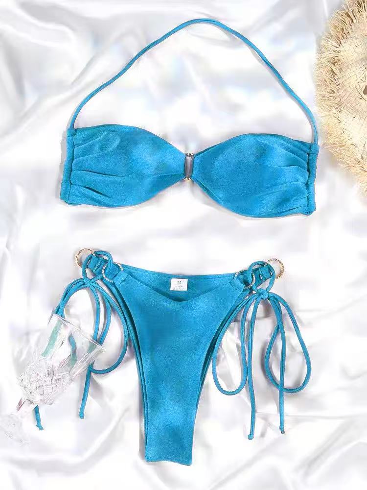 Swimwear Thongs Micro Bikini Pleated Swimsuit - BabyFansBabyFans