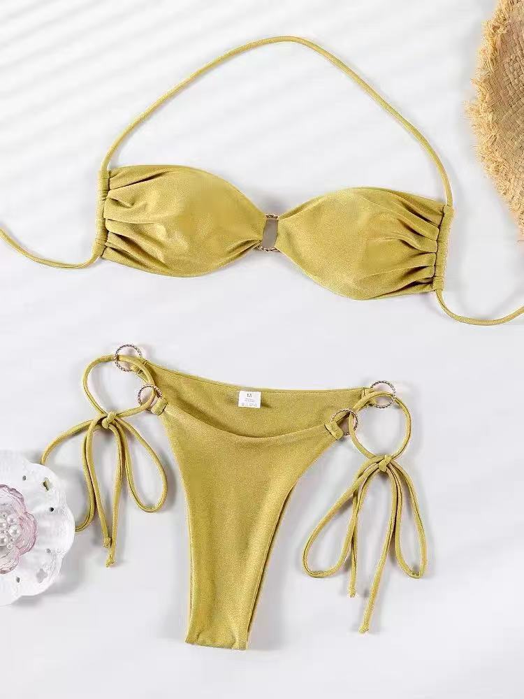 Swimwear Thongs Micro Bikini Pleated Swimsuit - BabyFansBabyFans
