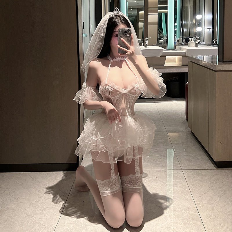White transparent veil free wedding dress set - BabyFansBabyFans