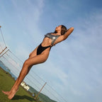 Color blocked hollow one - piece high fork high waist sexy bikini - BabyFansBabyFans