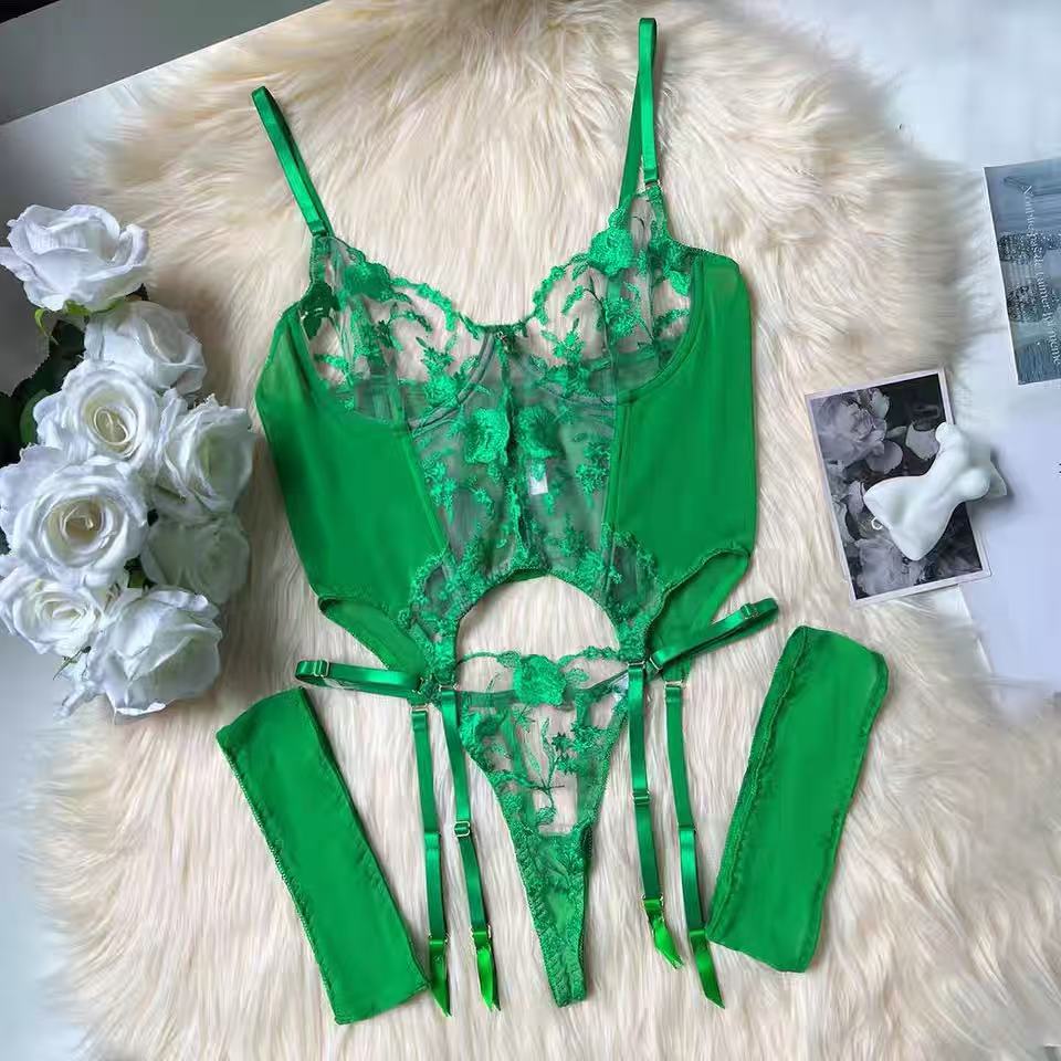 Embroidered flower thin transparent gathering underwear set - BabyFansBabyFans