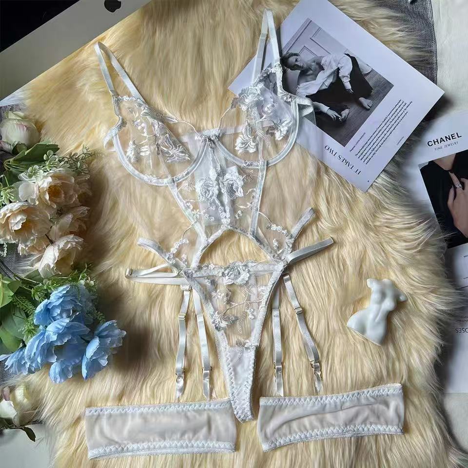 Embroidered flower thin transparent gathering underwear set - BabyFansBabyFans
