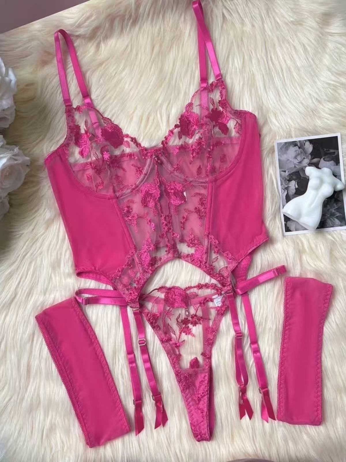 Embroidered flower thin transparent gathering underwear set - BabyFansBabyFans