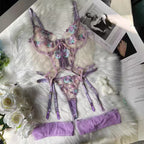Embroidered flower thin transparent gathering underwear set - BabyFansBabyFans