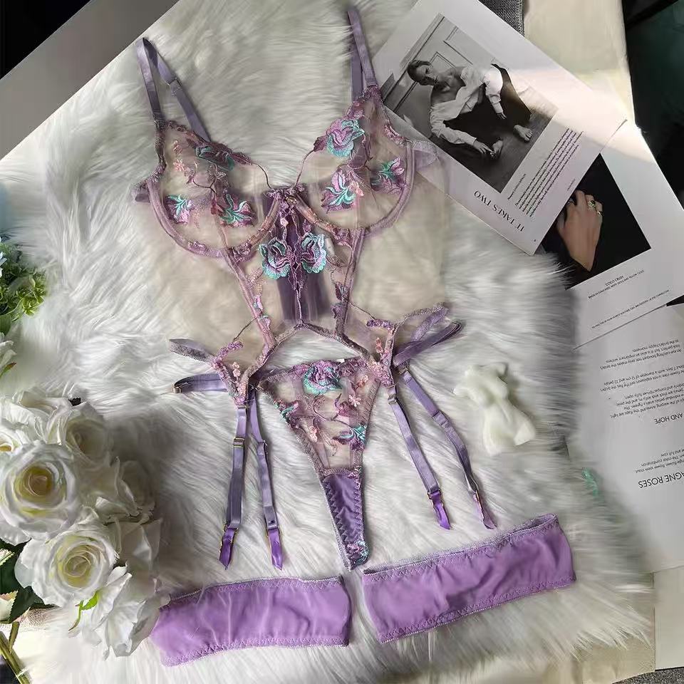 Embroidered flower thin transparent gathering underwear set - BabyFansBabyFans