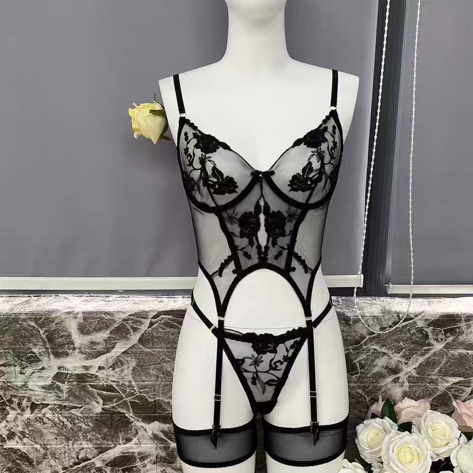 Embroidered flower thin transparent gathering underwear set - BabyFansBabyFans