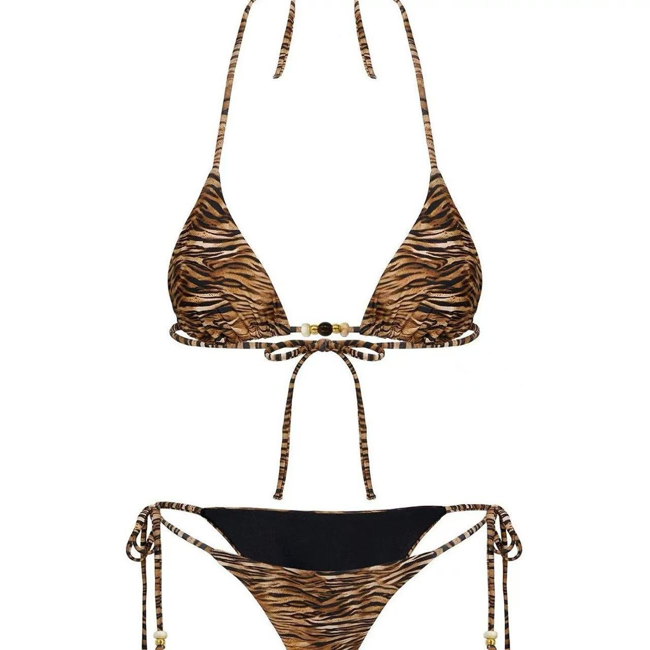 Hot Girl Split Tiger Pattern Beach Vacation Sexy Bikini - BabyFansBabyFans