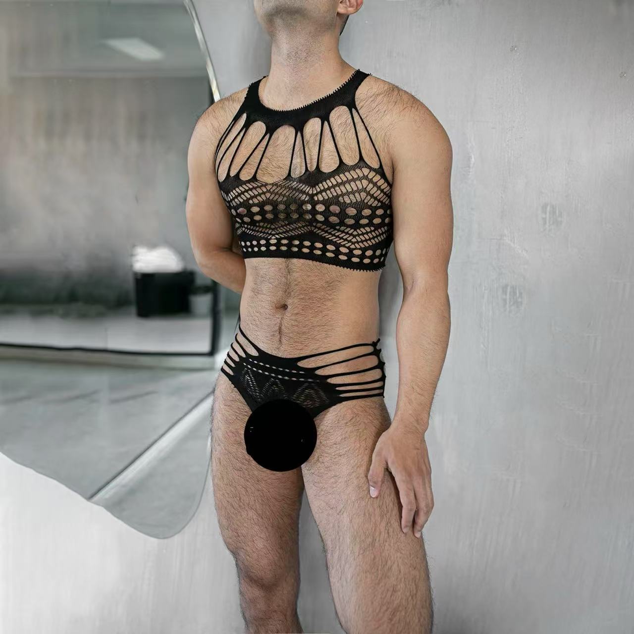 Men's hollow out sexy fishing net socks, open cut suspender socks - BabyFansBabyFans