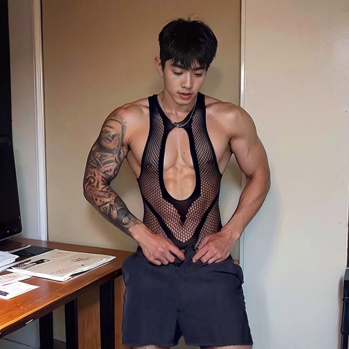 Men's hollow out sexy fishing net socks, open cut suspender socks - BabyFansBabyFans