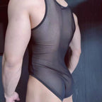 Men's sexy triangular mesh transparent jumpsuit - BabyFansBabyFans