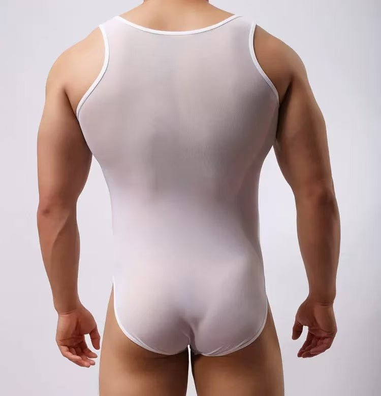 Men's sexy triangular mesh transparent jumpsuit - BabyFansBabyFans