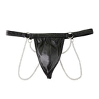 Men's sexy underwear, thong, patent leather chain - BabyFansBabyFans