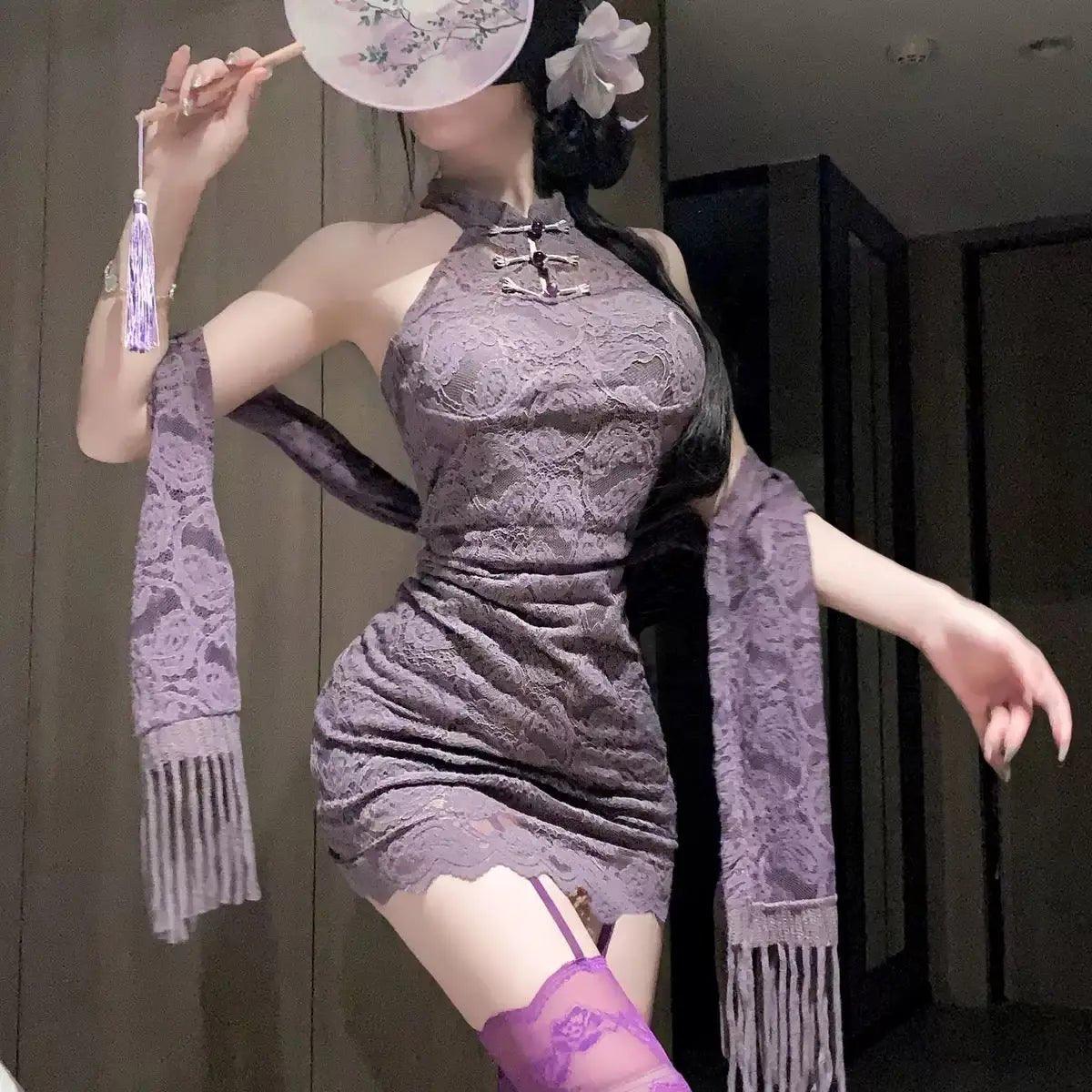 New Chinese style buttoned lace stand collar cheongsam - BabyFansBabyFans