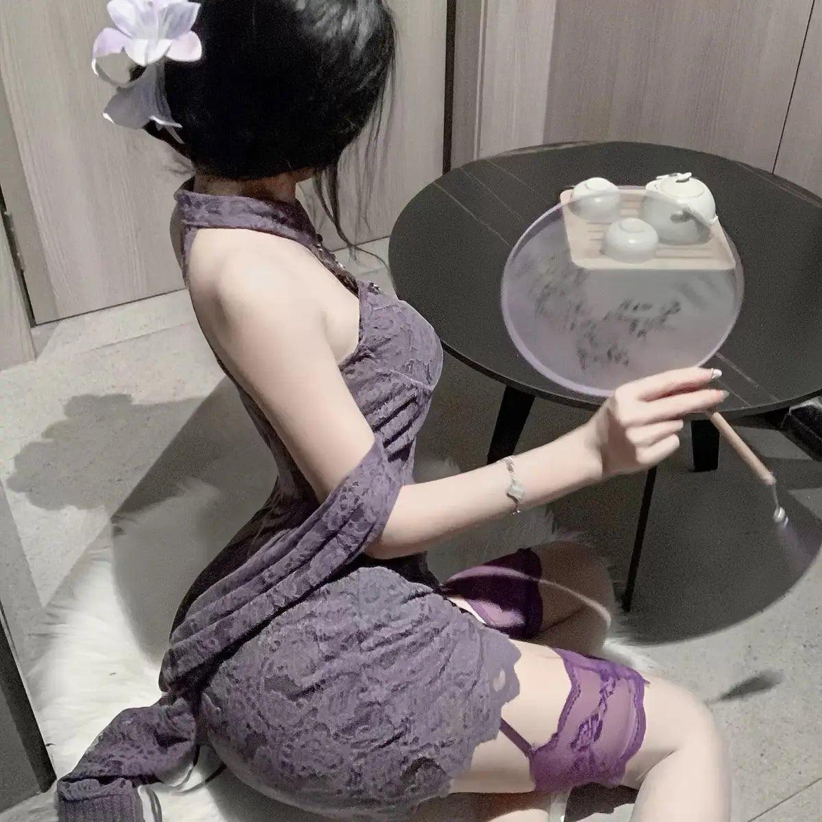 New Chinese style buttoned lace stand collar cheongsam - BabyFansBabyFans