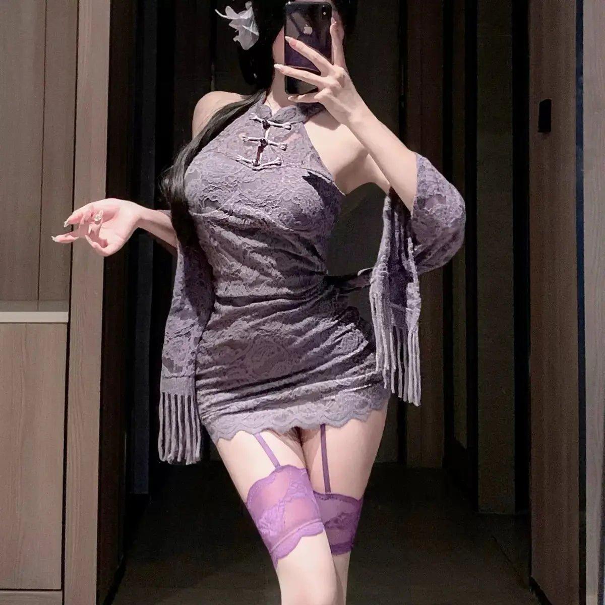 New Chinese style buttoned lace stand collar cheongsam - BabyFansBabyFans
