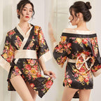 Printed kimono lace - up pajamas sexy seductive hot passion suit uniform - BabyFansBabyFans