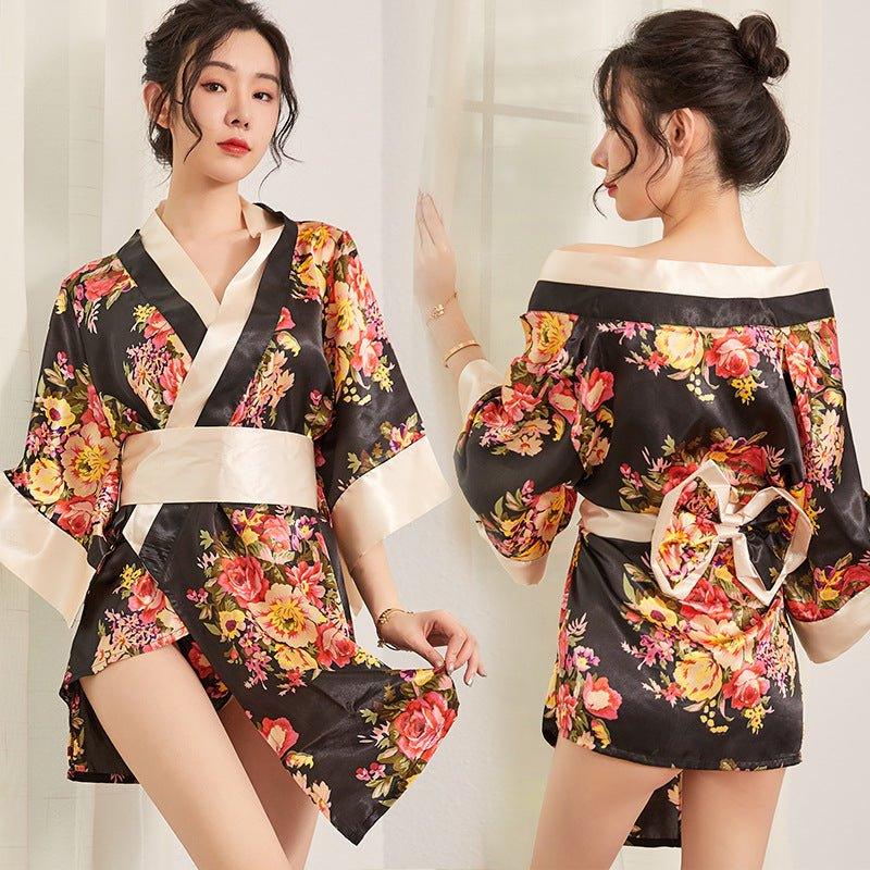 Printed kimono lace - up pajamas sexy seductive hot passion suit uniform - BabyFansBabyFans