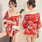 Printed kimono lace - up pajamas sexy seductive hot passion suit uniform - BabyFansBabyFans