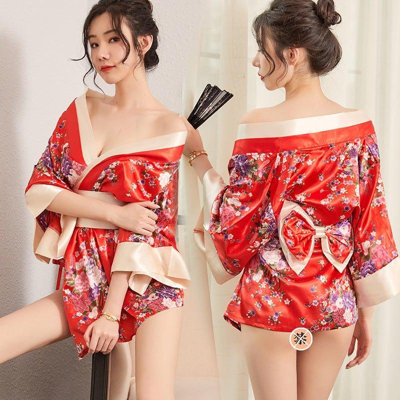 Printed kimono lace - up pajamas sexy seductive hot passion suit uniform - BabyFansBabyFans