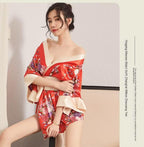 Printed kimono lace - up pajamas sexy seductive hot passion suit uniform - BabyFansBabyFans