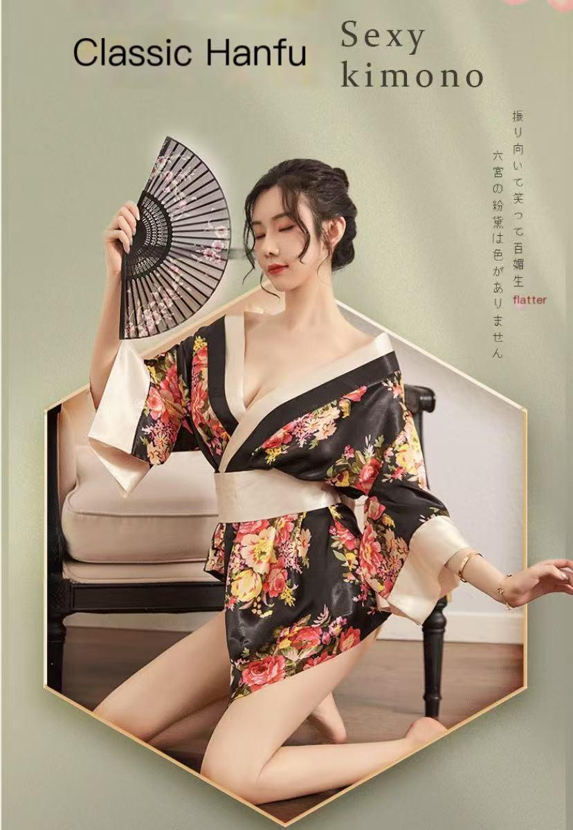 Printed kimono lace - up pajamas sexy seductive hot passion suit uniform - BabyFansBabyFans