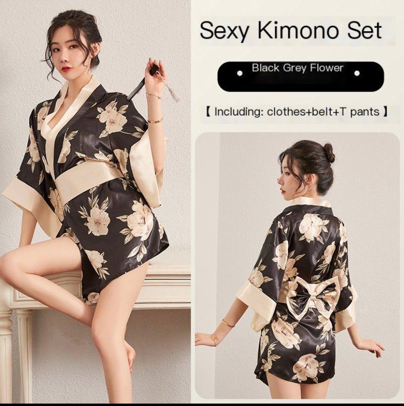 Printed kimono lace - up pajamas sexy seductive hot passion suit uniform - BabyFansBabyFans