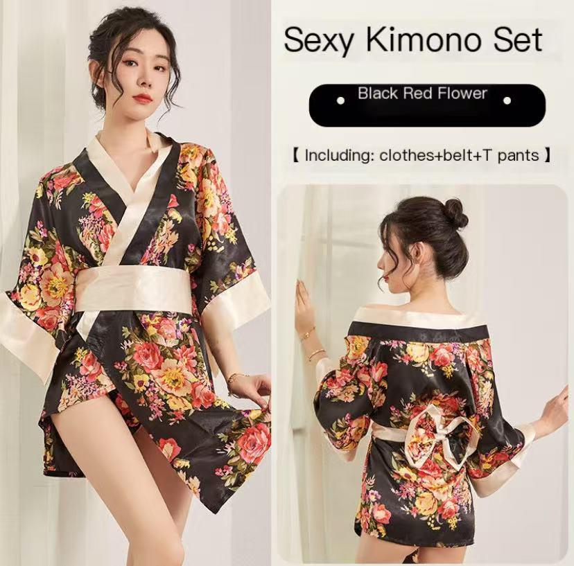 Printed kimono lace - up pajamas sexy seductive hot passion suit uniform - BabyFansBabyFans