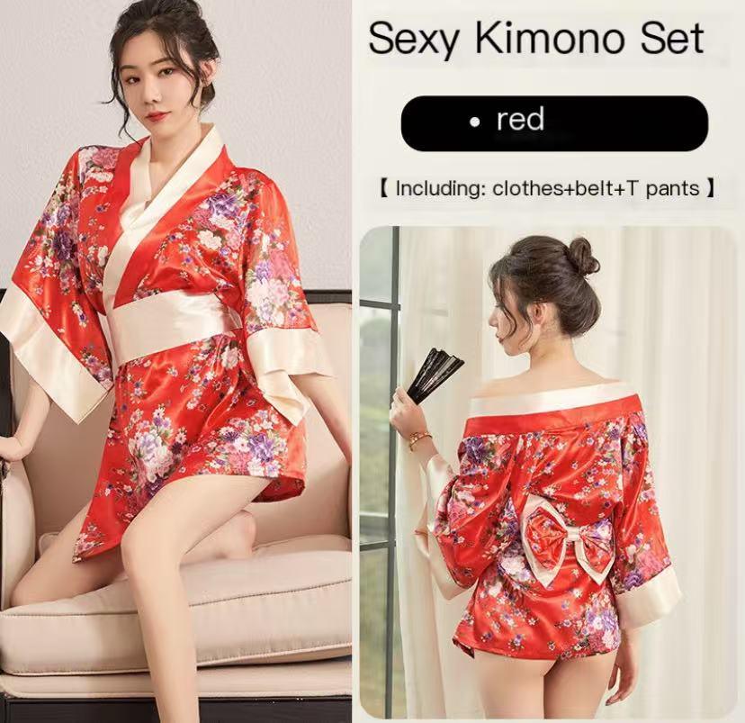 Printed kimono lace - up pajamas sexy seductive hot passion suit uniform - BabyFansBabyFans