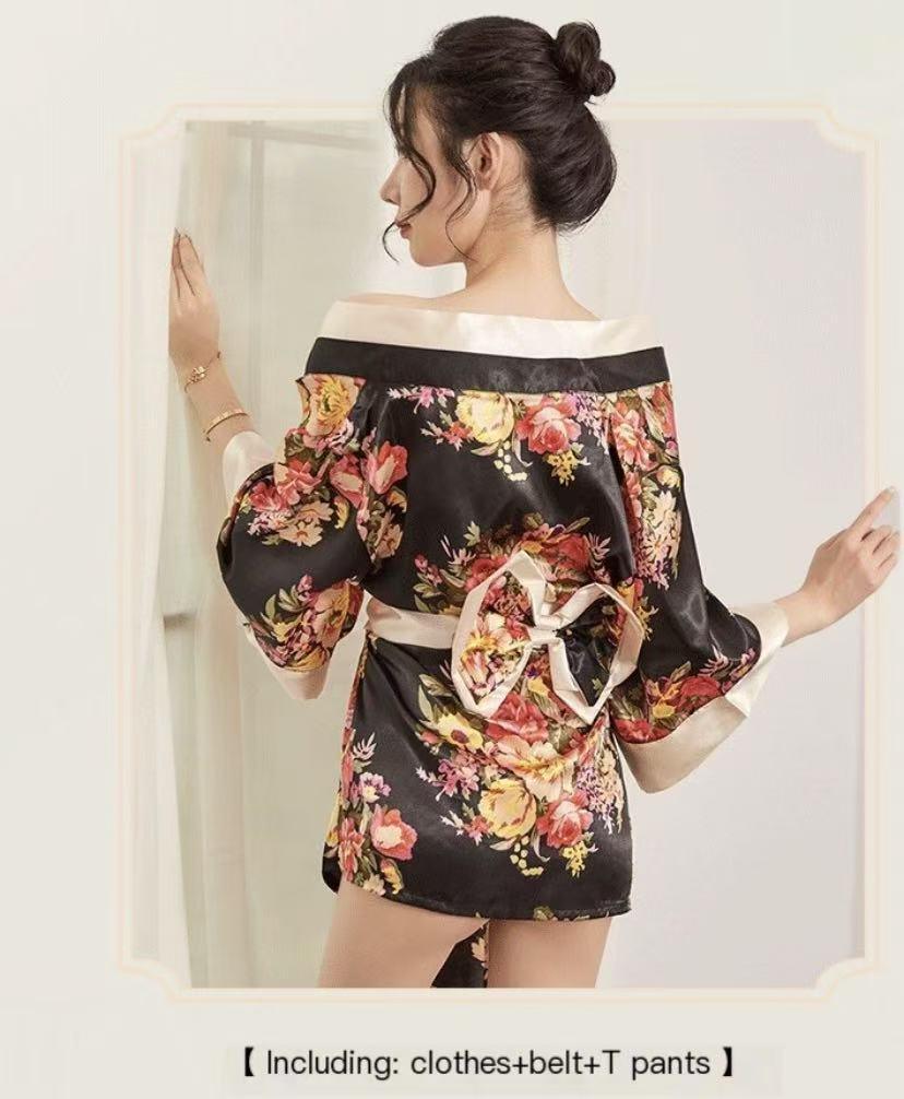 Printed kimono lace - up pajamas sexy seductive hot passion suit uniform - BabyFansBabyFans