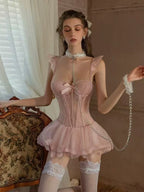 Romantic lingerie with chest cushion, suspender, nightgown - BabyFansBabyFans