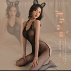 Sexy leopard print lace one - piece halterneck bareback lingerie - BabyFansBabyFans
