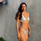 Sexy silver glitter ring three - point bikini - BabyFansBabyFans