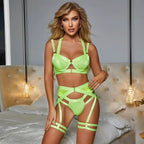 Sexy steel bracket gathering perspective garter belt four piece set - BabyFansBabyFans